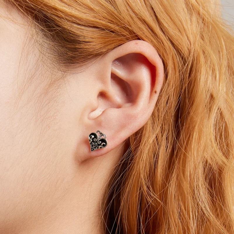 (imagem para) Pandora Style Poker Hearts Stud Earrings - SCE1378 - Visualizar 8