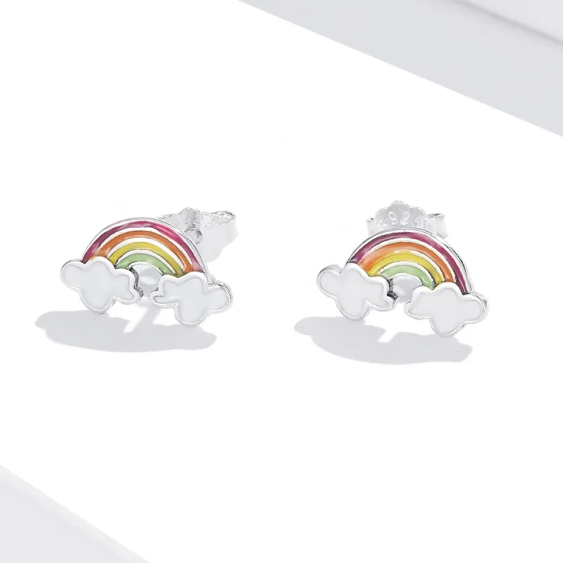 (imagem para) Pandora Style Rainbow Clouds Stud Earrings - SCE1339 - Visualizar 2