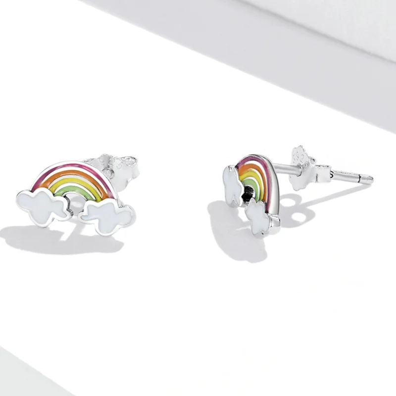 (imagem para) Pandora Style Rainbow Clouds Stud Earrings - SCE1339 - Visualizar 3