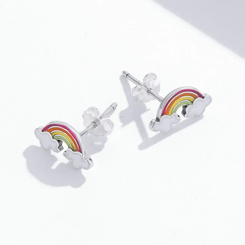 (imagem para) Pandora Style Rainbow Clouds Stud Earrings - SCE1339 - Visualizar 4