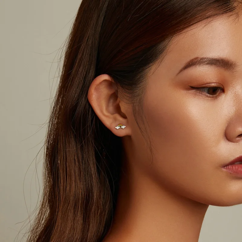 (imagem para) Pandora Style Rainbow Clouds Stud Earrings - SCE1339 - Visualizar 7