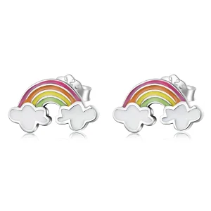 (imagem para) Pandora Style Rainbow Clouds Stud Earrings - SCE1339
