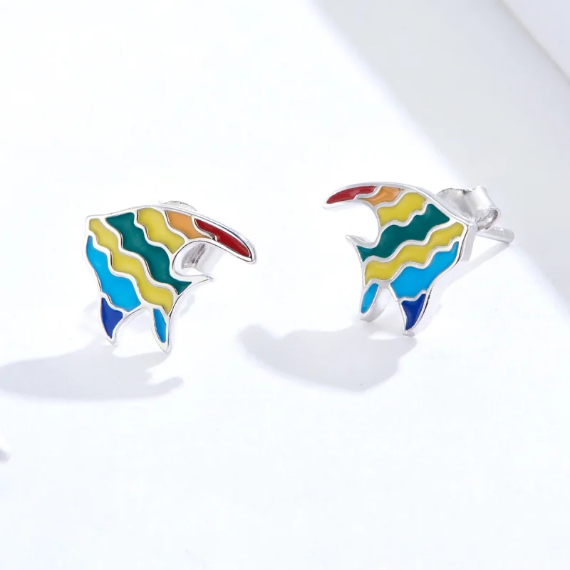 (imagem para) Pandora Style Rainbow Fish Stud Earrings - SCE824 - Visualizar 3