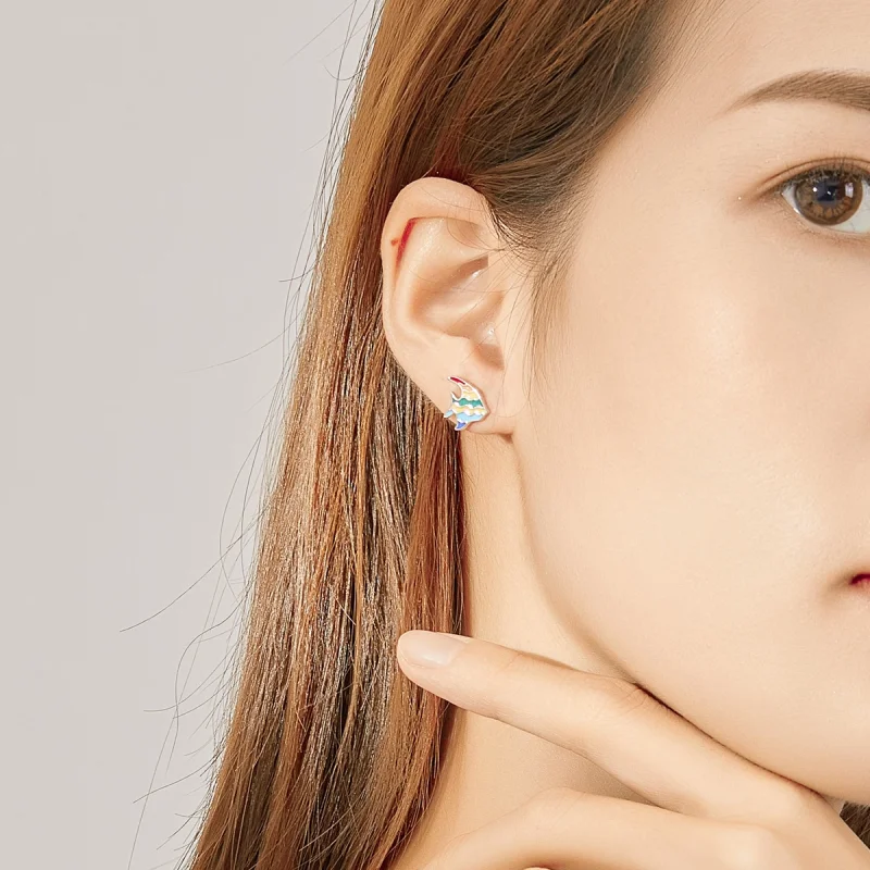 (imagem para) Pandora Style Rainbow Fish Stud Earrings - SCE824 - Visualizar 5