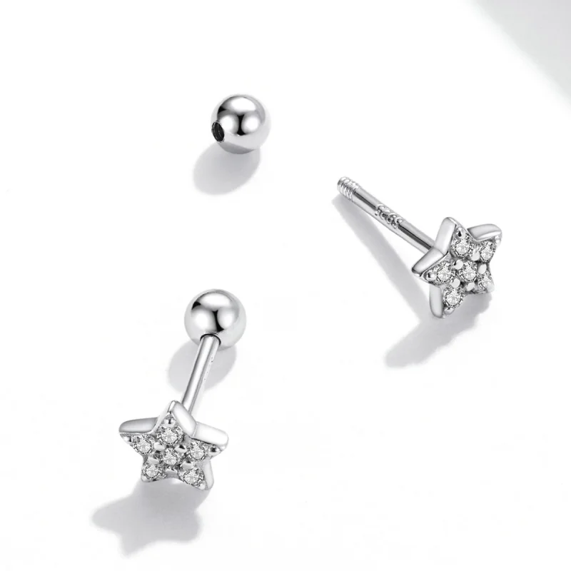 (imagem para) Pandora Style Shining Star Stud Earrings - SCE1297 - Visualizar 4
