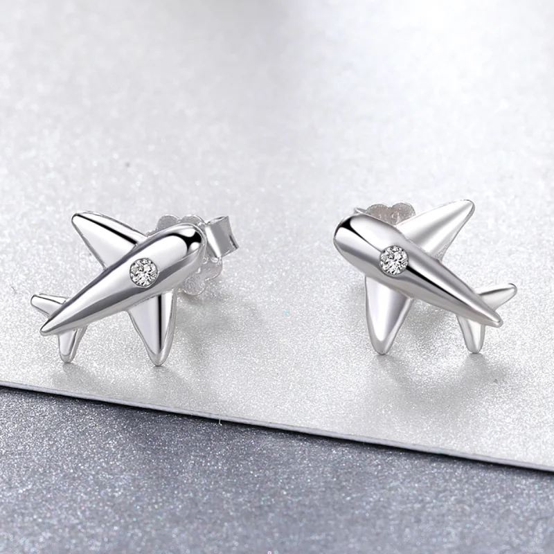 (imagem para) Pandora Style Small Airplane Stud Earrings - VSE153 - Visualizar 2