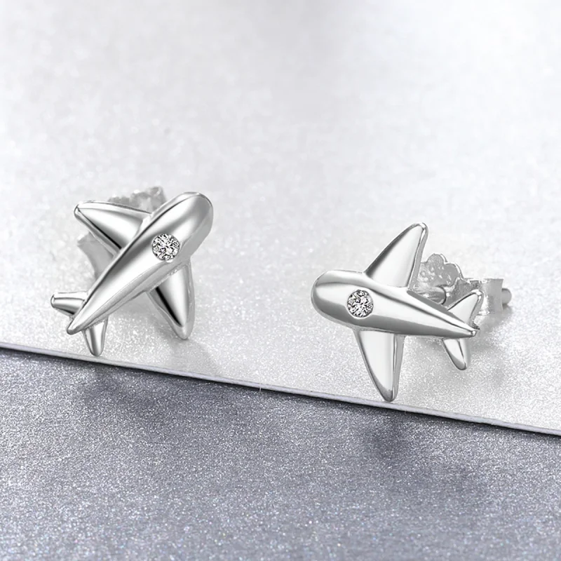 (imagem para) Pandora Style Small Airplane Stud Earrings - VSE153 - Visualizar 3
