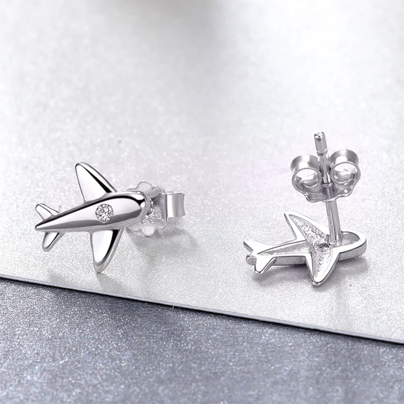 (imagem para) Pandora Style Small Airplane Stud Earrings - VSE153 - Visualizar 4