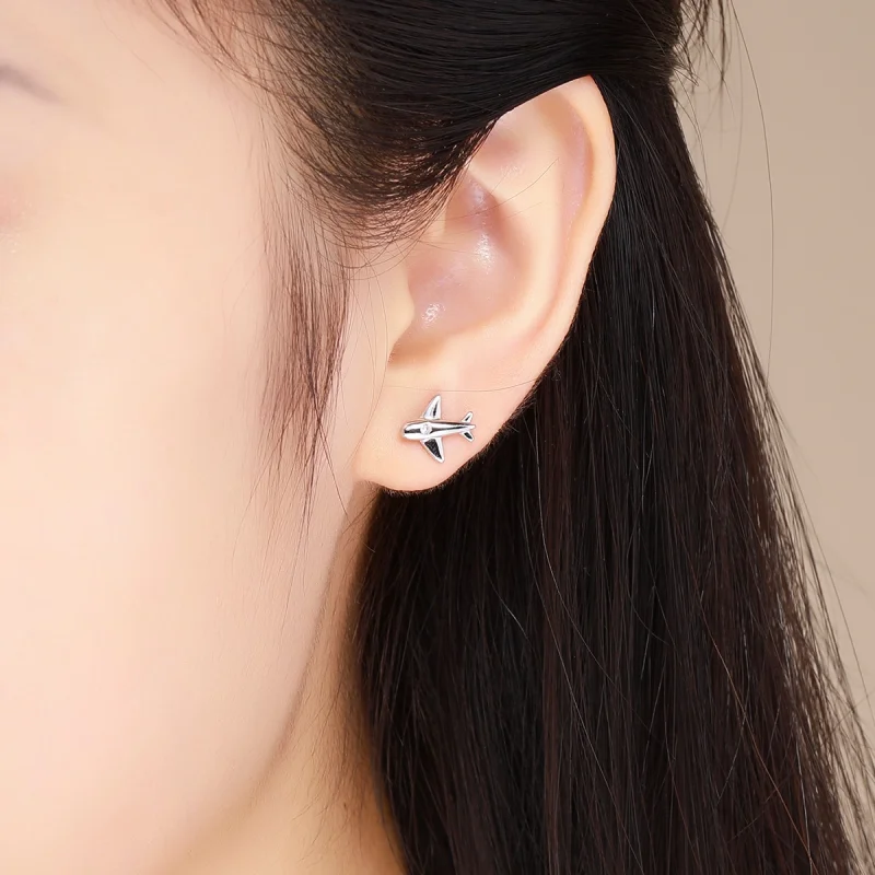 (imagem para) Pandora Style Small Airplane Stud Earrings - VSE153 - Visualizar 5