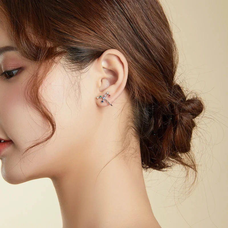 (imagem para) Pandora Style Star Track Stud Earrings - BSE457 - Visualizar 8