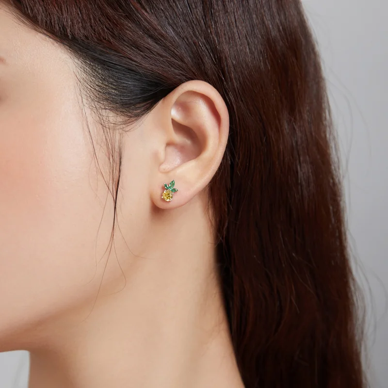 (imagem para) Pandora Style Summer Sweetheart - Pineapple Stud Earrings - BSE490 - Visualizar 3