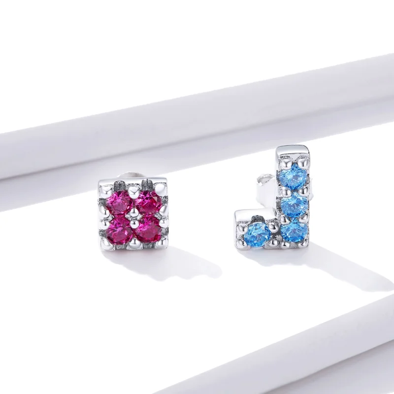 (imagem para) Pandora Style Tetris Stud Earrings - BSE365 - Visualizar 2