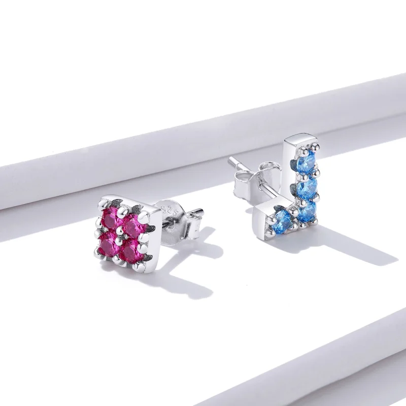 (imagem para) Pandora Style Tetris Stud Earrings - BSE365 - Visualizar 3