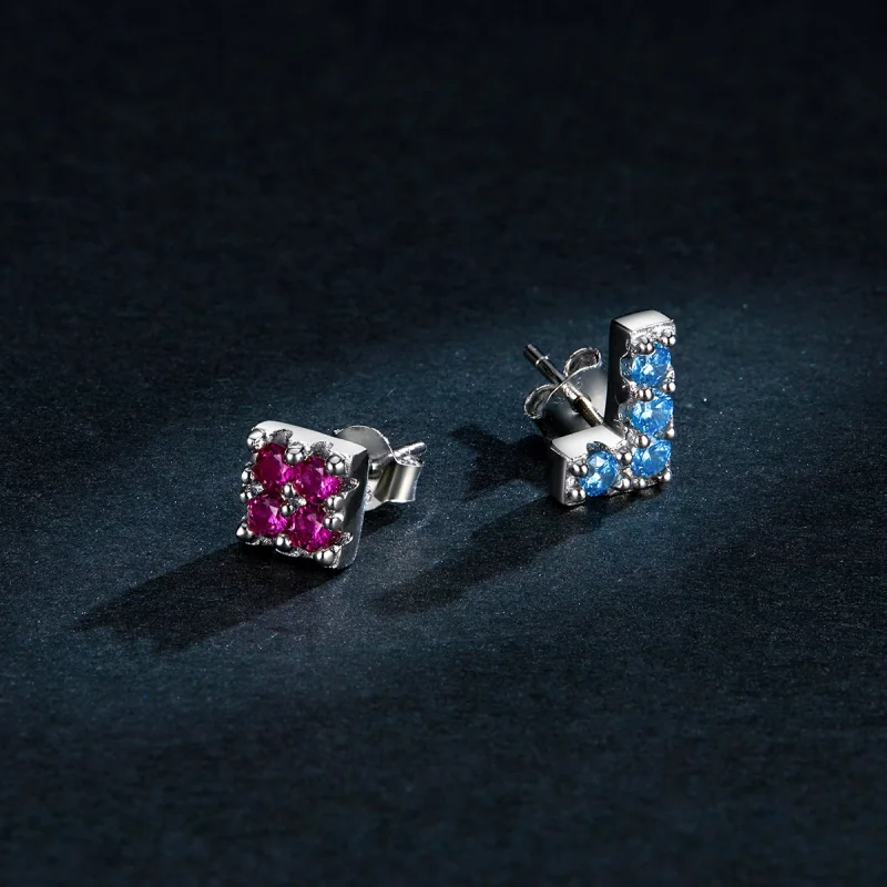 (imagem para) Pandora Style Tetris Stud Earrings - BSE365 - Visualizar 5