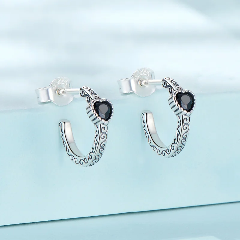 (imagem para) Pandora Style Vintage Black Zircon Stud Earrings - SCE1520 - Visualizar 2