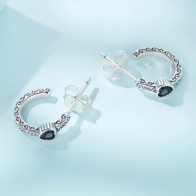 (imagem para) Pandora Style Vintage Black Zircon Stud Earrings - SCE1520 - Visualizar 4