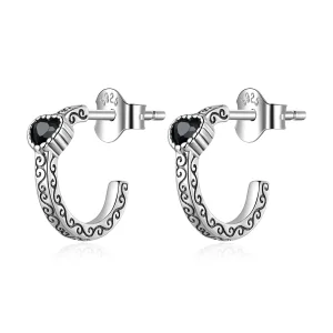 (imagem para) Pandora Style Vintage Black Zircon Stud Earrings - SCE1520