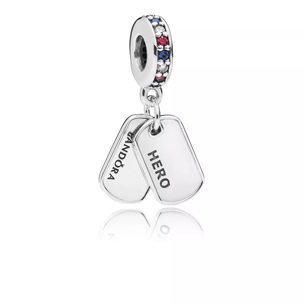 Pingente Pandora de prata Tag de cão do herói