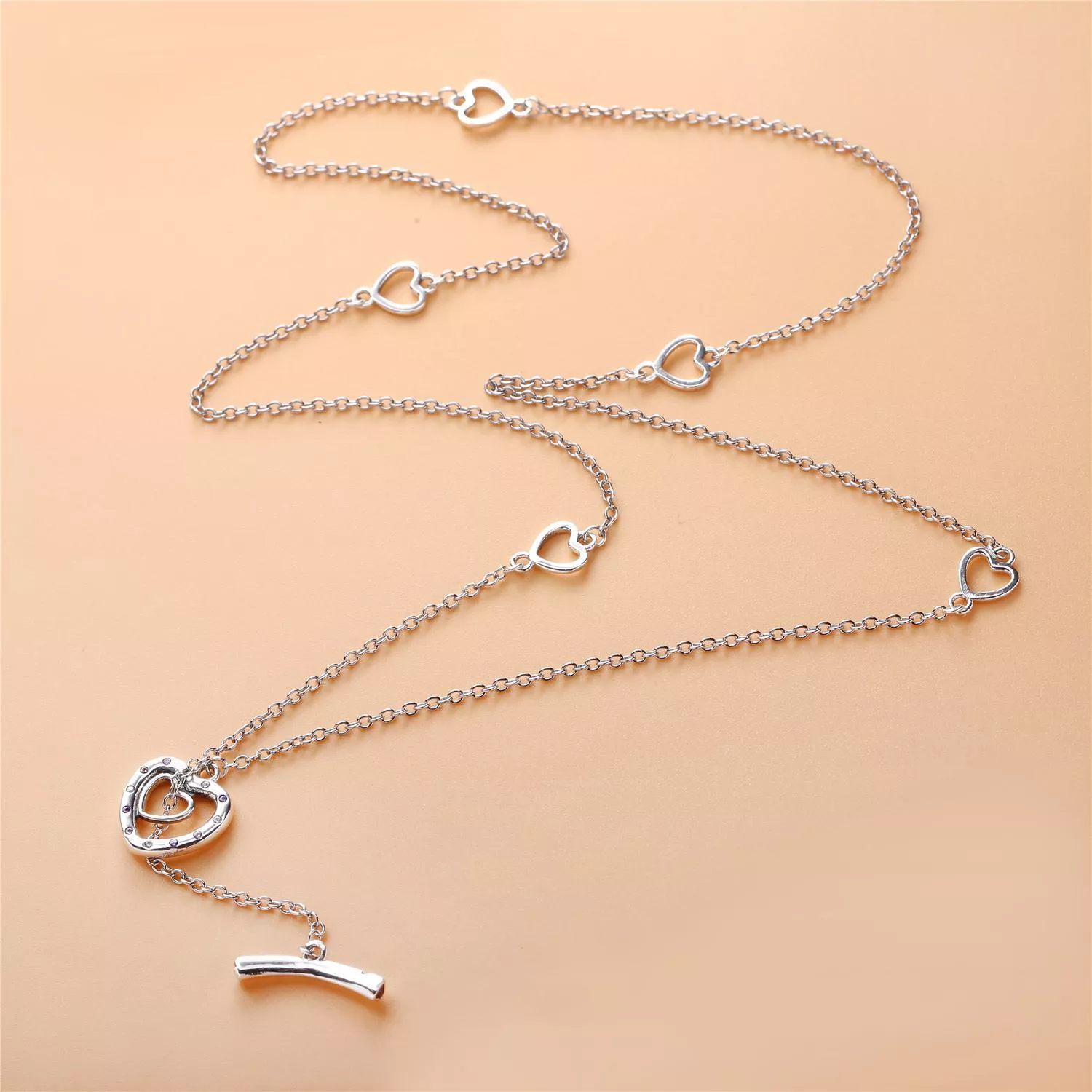 Colar Pandora de prata DOIS CORAÇÕES