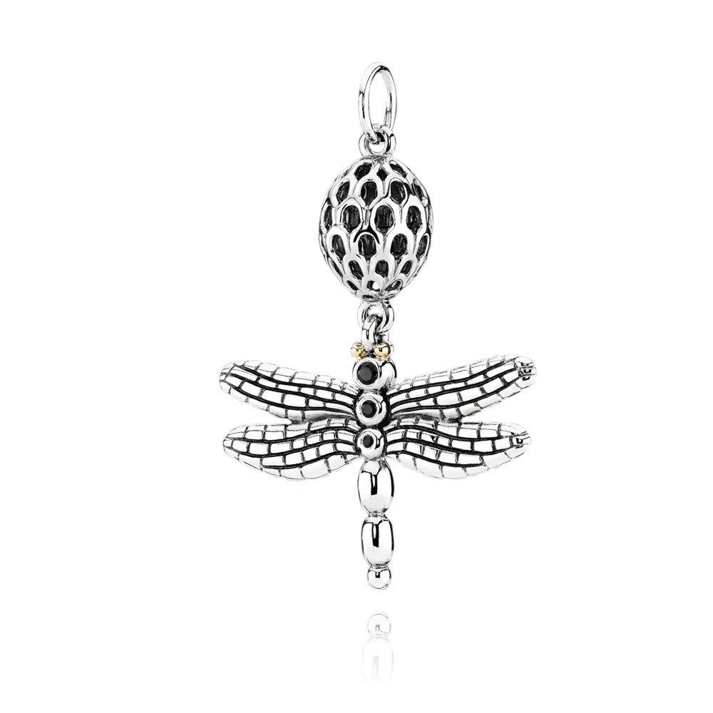 pendente pandora prata e ouro libélula 390336czk