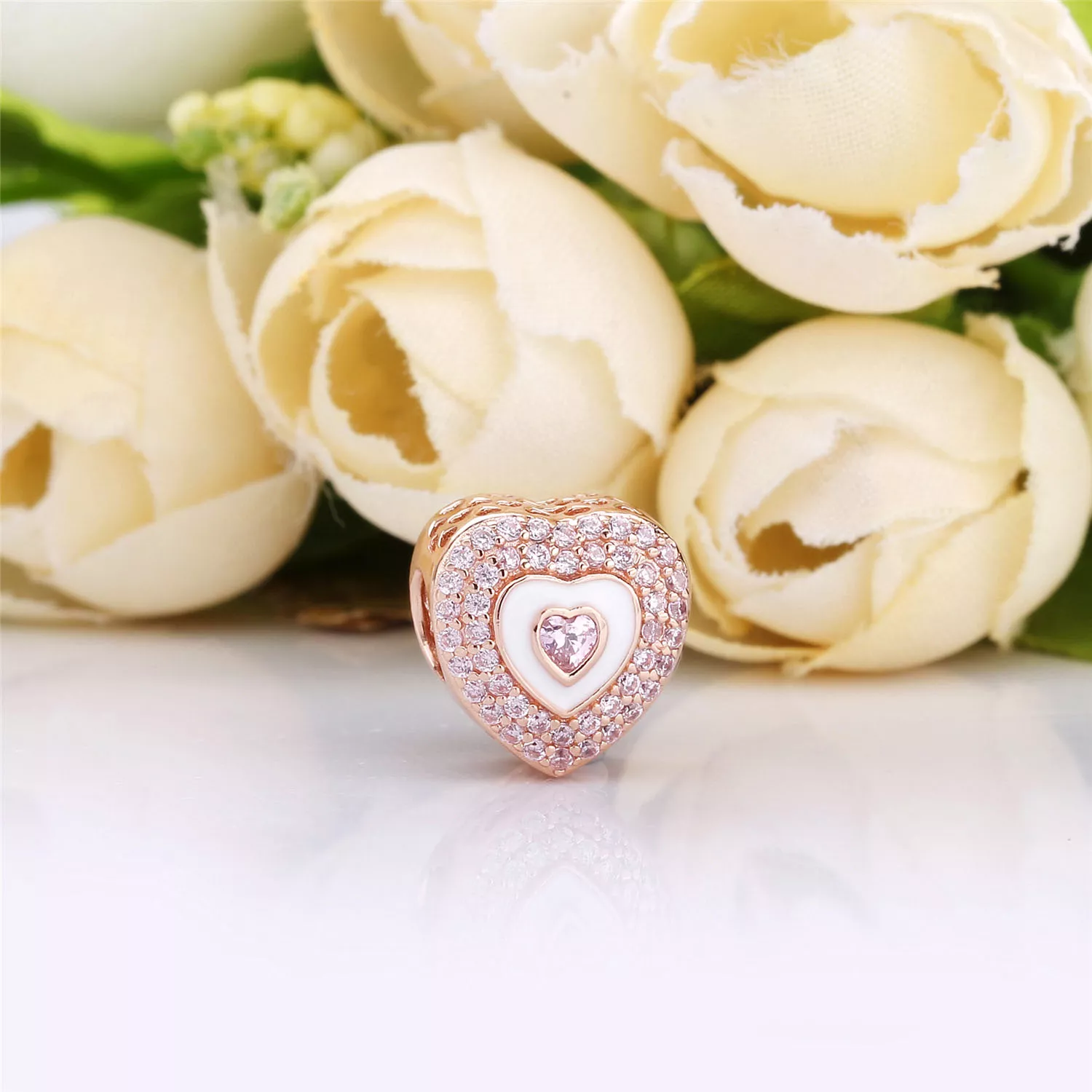 Charm Corações em Copas Pandora Rosa - 788097NPR