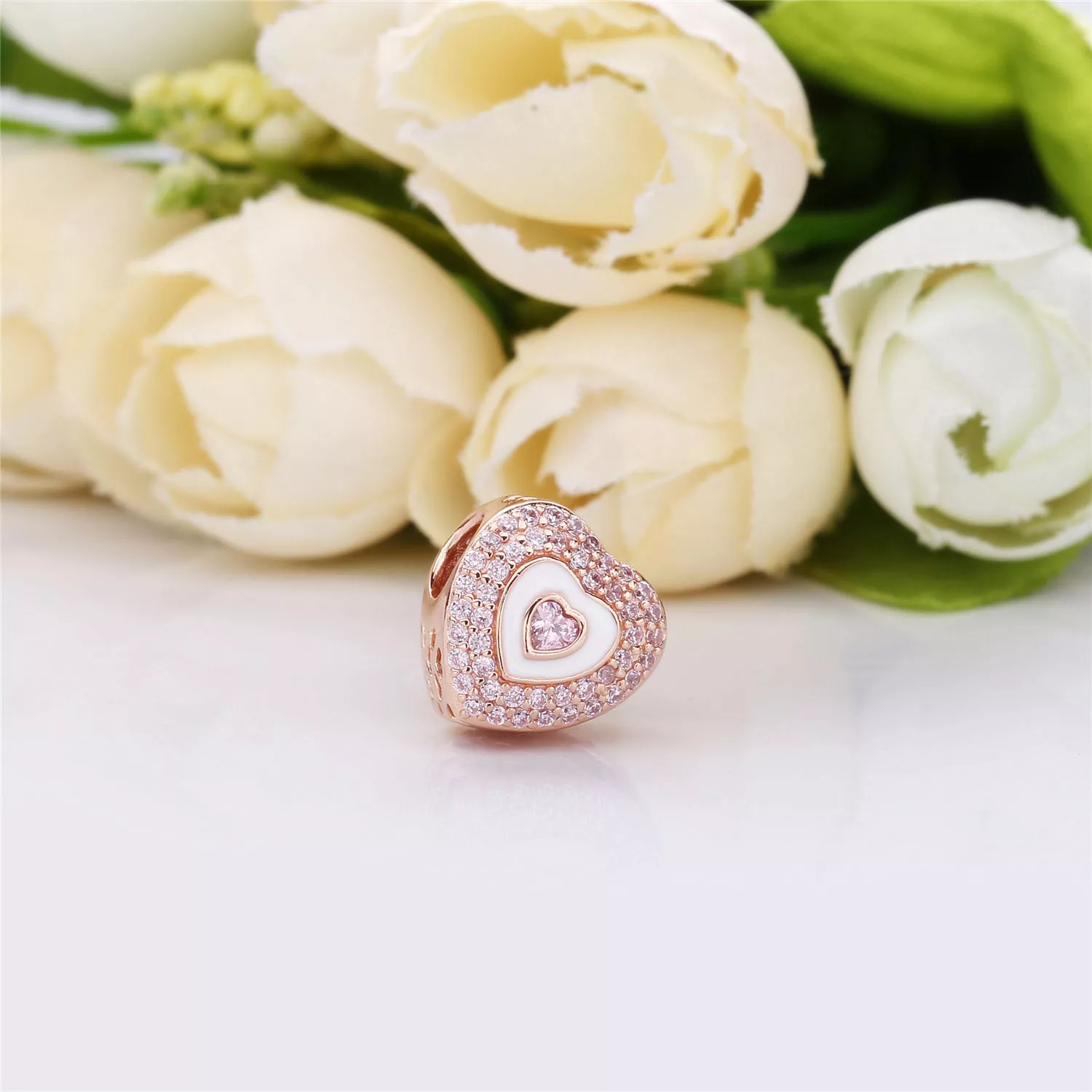 Charm Corações em Copas Pandora Rosa - 788097NPR