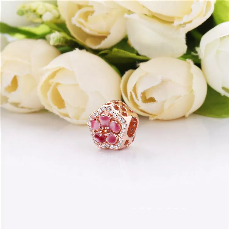 Charm Flor de Flor de Pêssego Cintilante Pandora Rosa - 788079CZ
