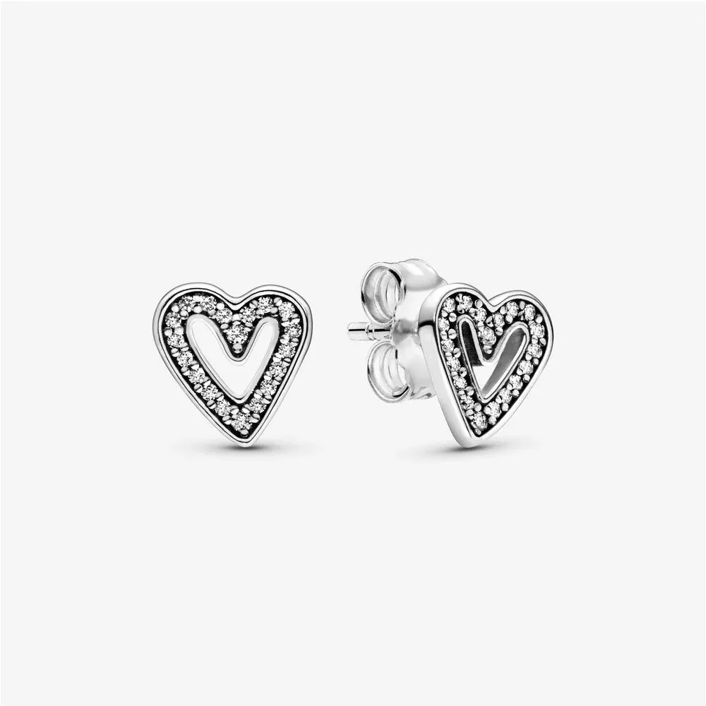 Brincos Sparkling Freehand Heart Pandora - 298685C01