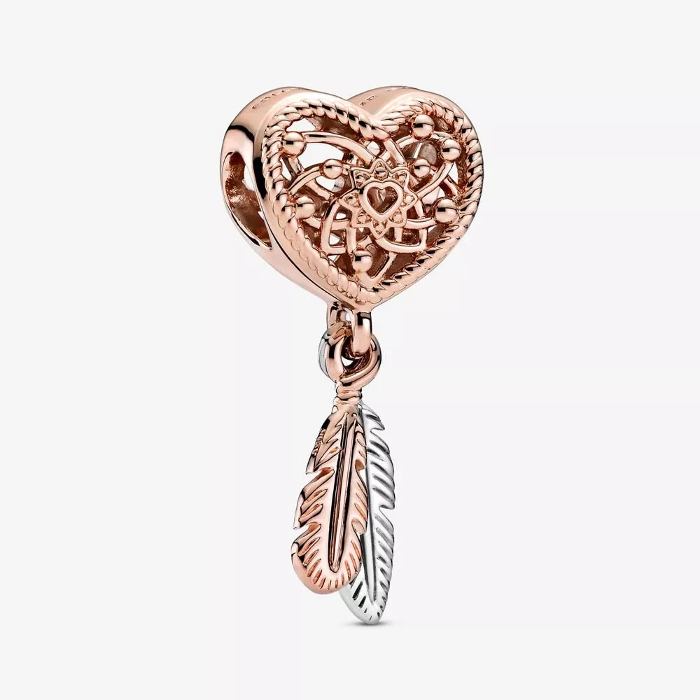 Charm de Filtro dos Sonhos com Coração Vazado e Duas Plumas Pandora - 789068C00