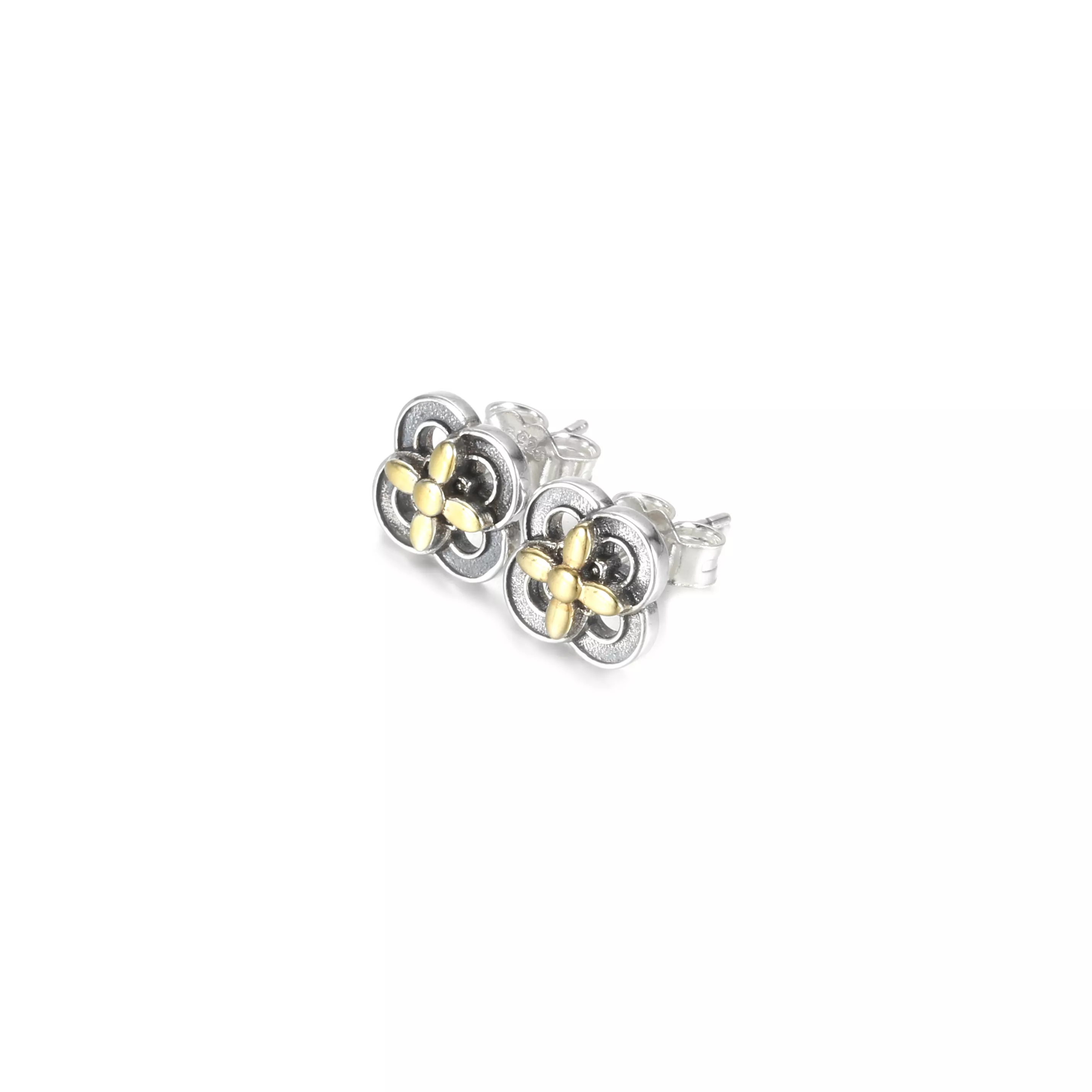 Brincos Flower, Prata e Ouro 14k Pandora - 299349C00