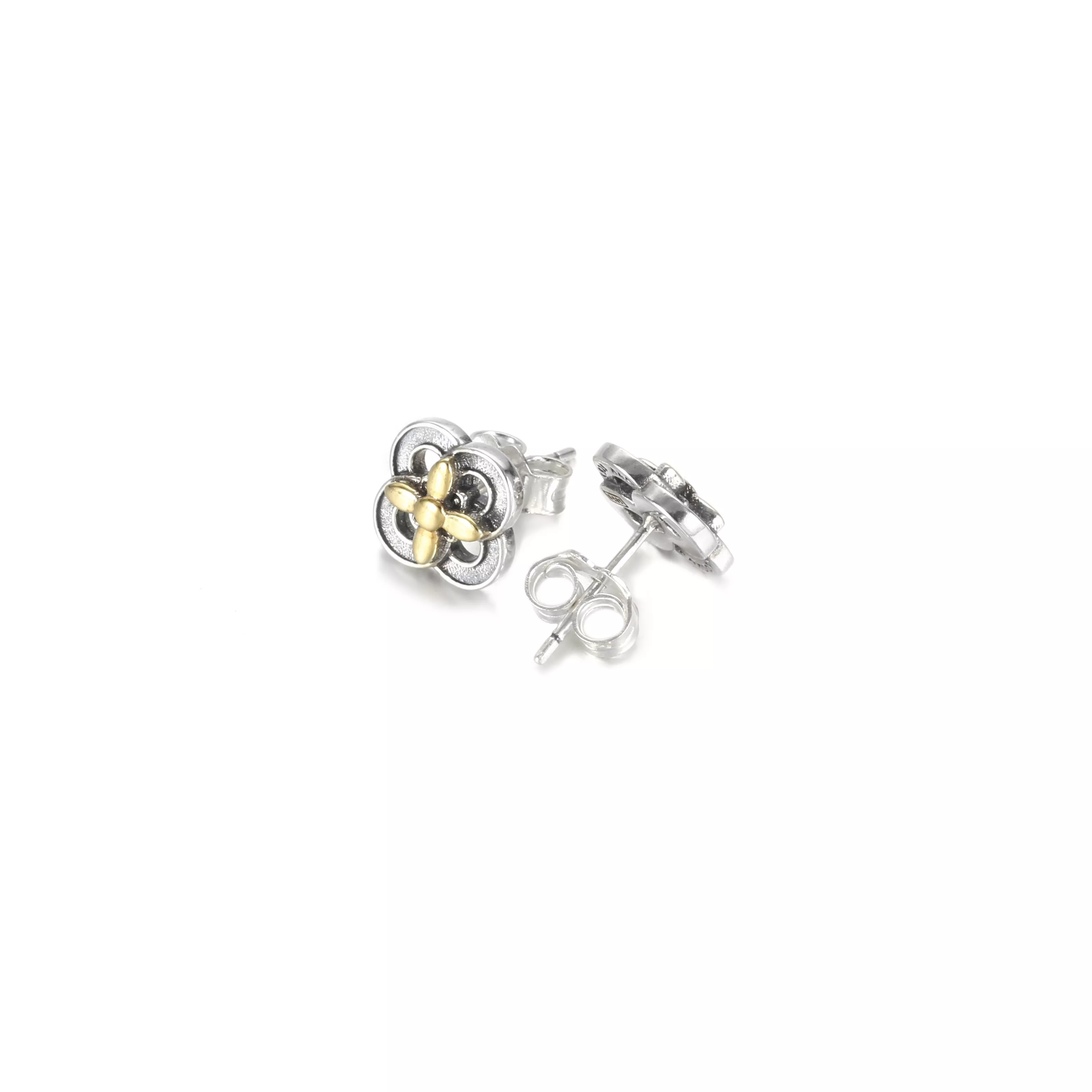 Brincos Flower, Prata e Ouro 14k Pandora - 299349C00