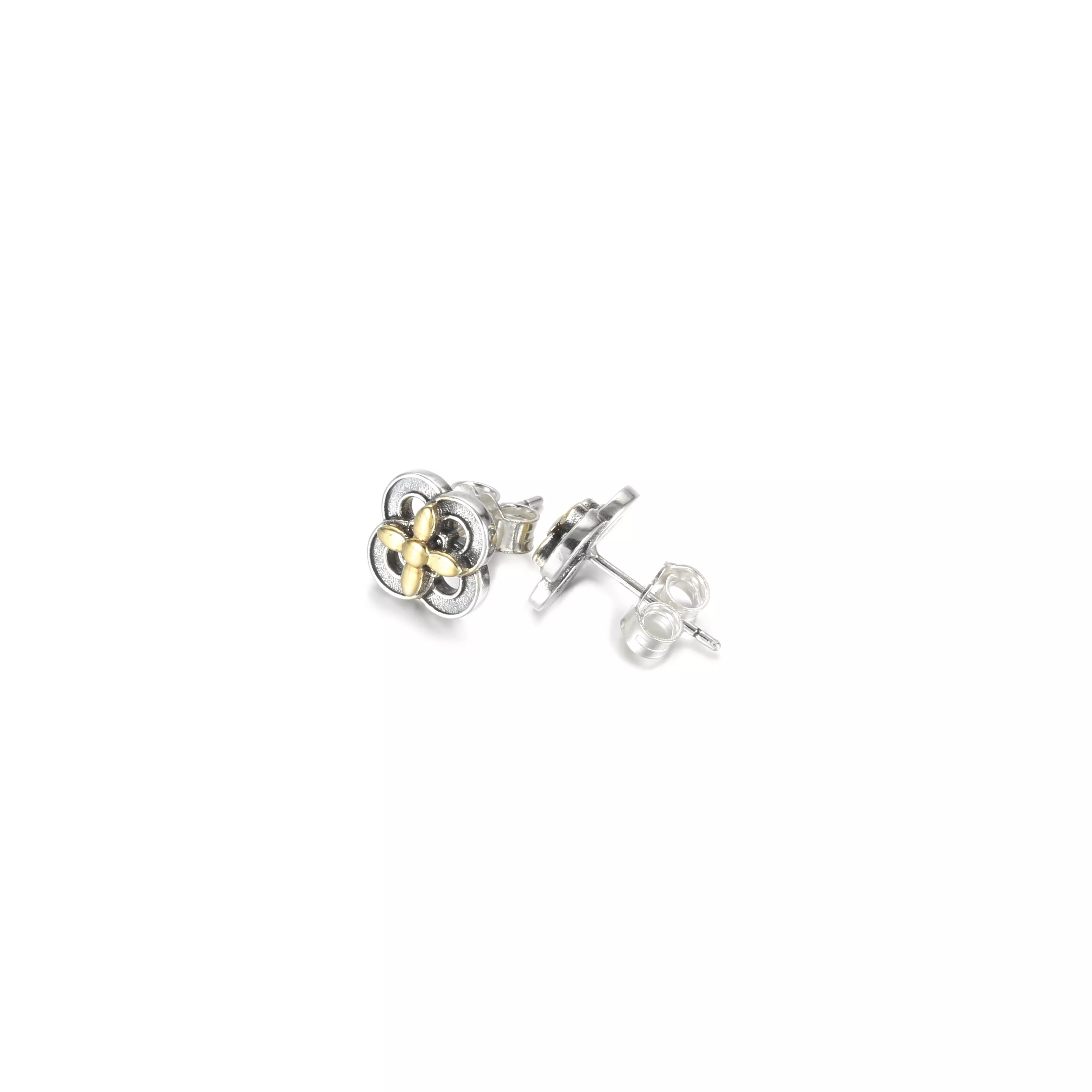 Brincos Flower, Prata e Ouro 14k Pandora - 299349C00