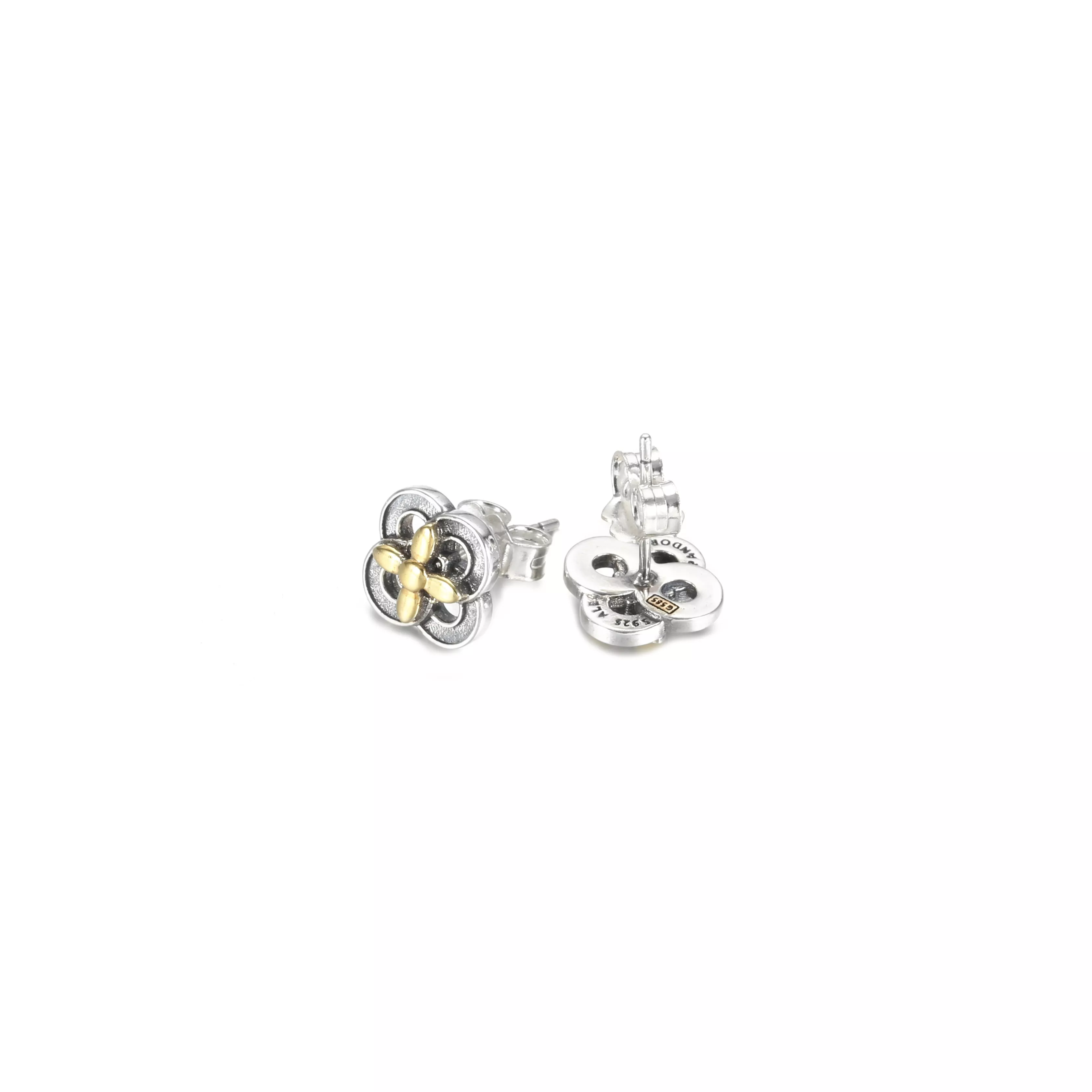 Brincos Flower, Prata e Ouro 14k Pandora - 299349C00