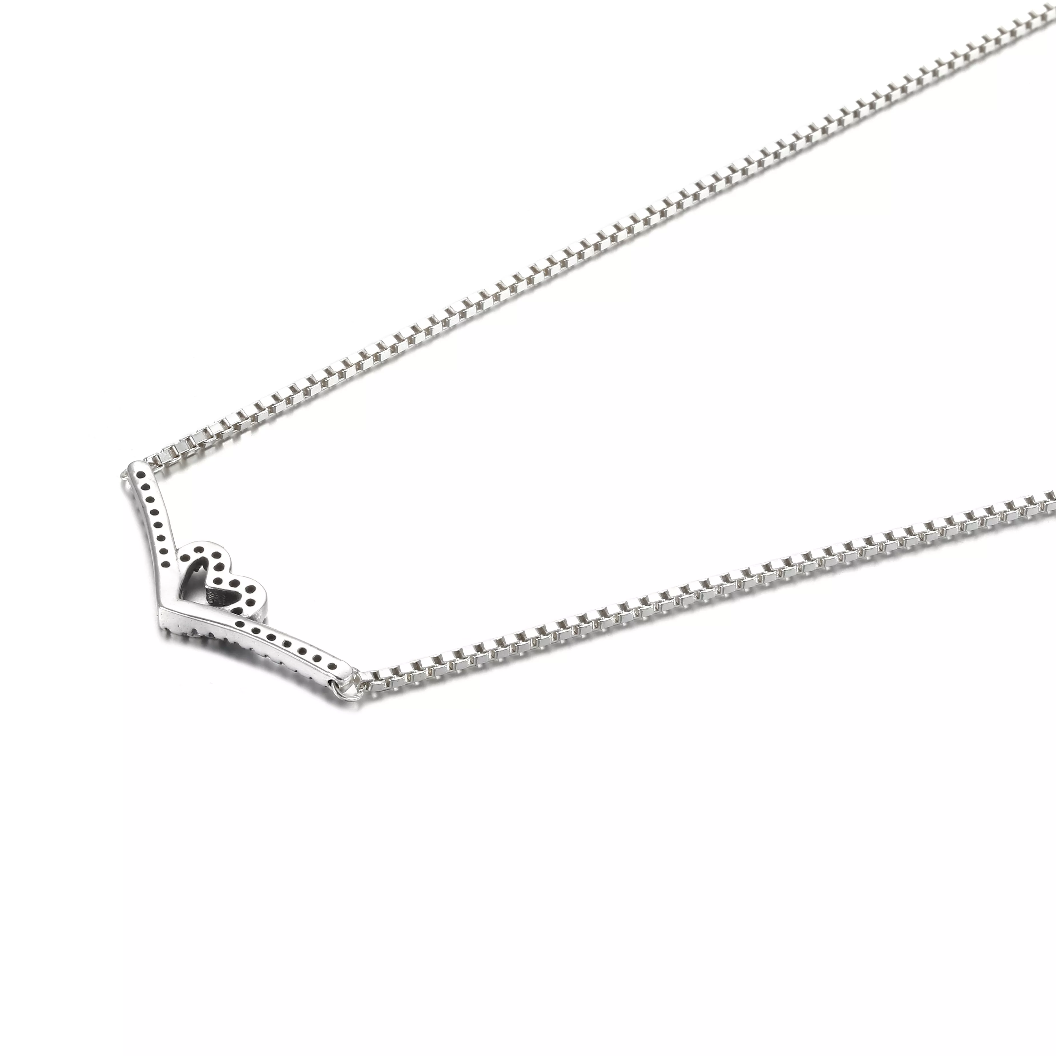 Colar Coração Brilhante Em V - 399273C01