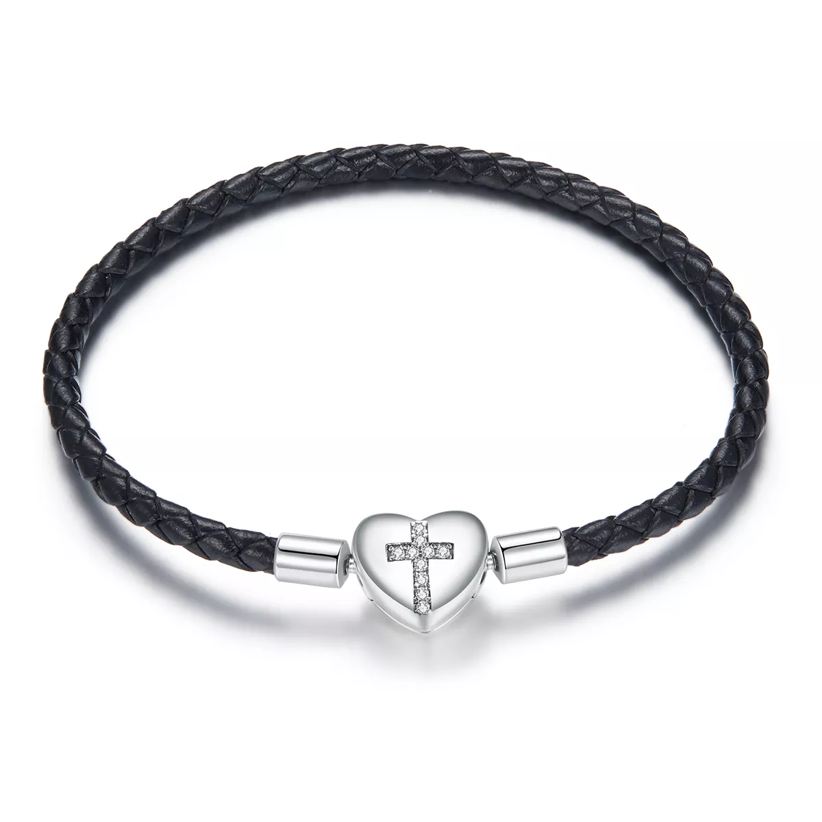 Bracelete Couro Cruz Moderno estilo Pandora - SCB205