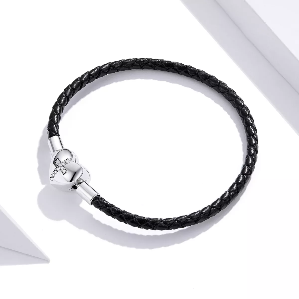 Bracelete Couro Cruz Moderno estilo Pandora - SCB205