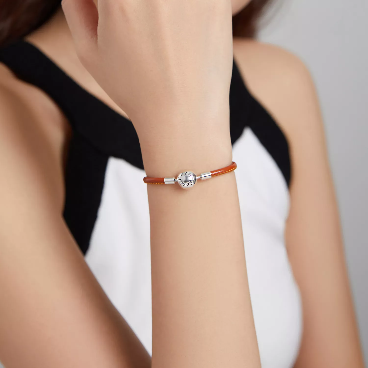 Bracelete Couro Família para sempre estilo Pandora - SCB215