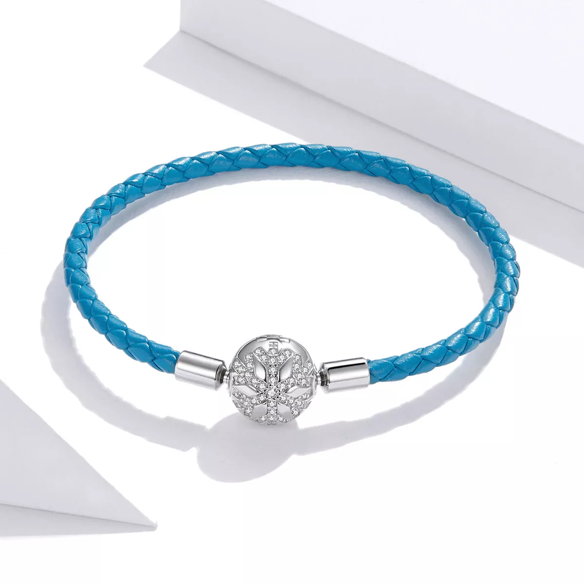 Bracelete Couro Floco de neve estilo Pandora - SCB196