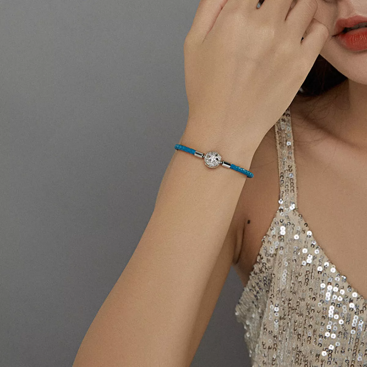 Bracelete Couro Floco de neve estilo Pandora - SCB196