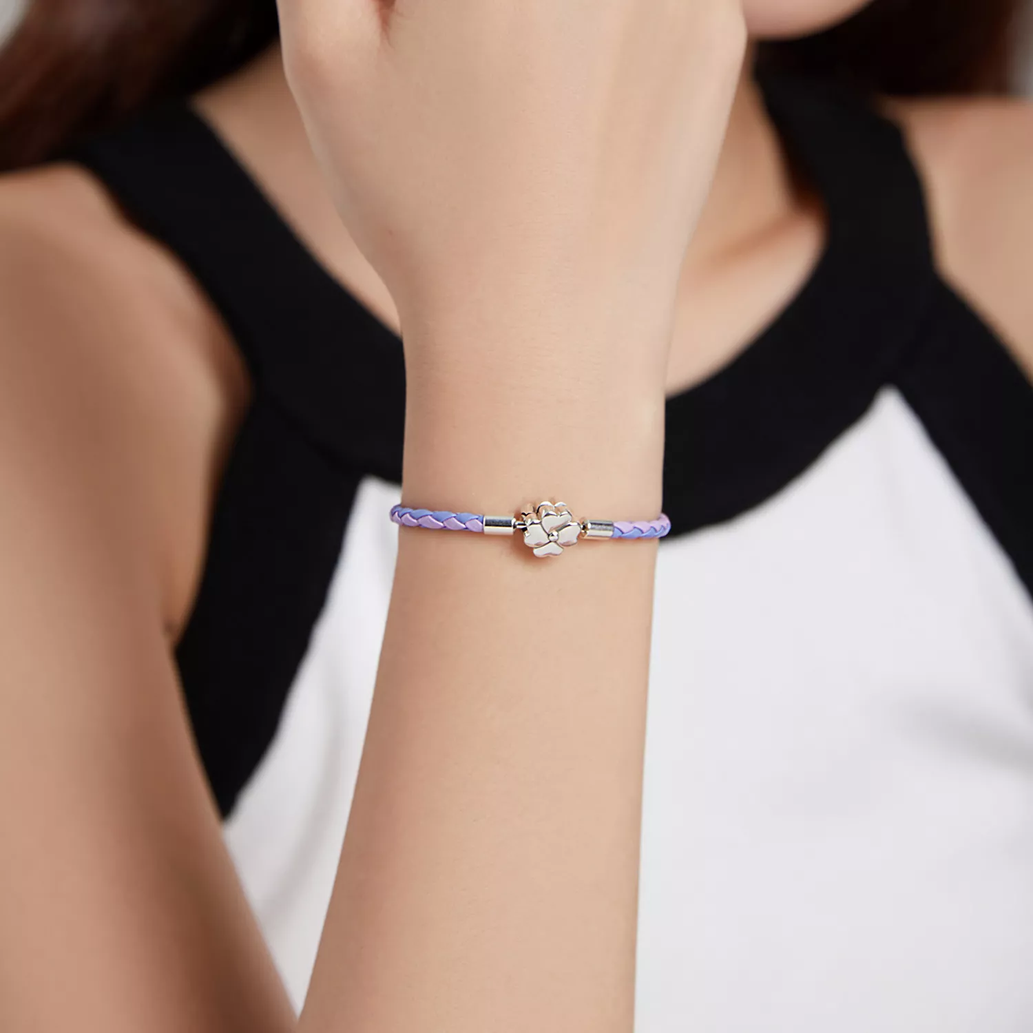 Bracelete Couro Trevo da Sorte estilo Pandora - SCB214