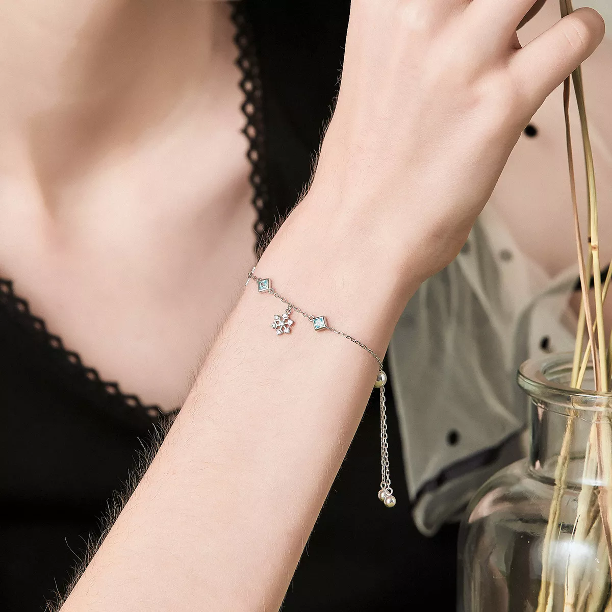 Pulseira Floco de neve dançando estilo Pandora - BSB001