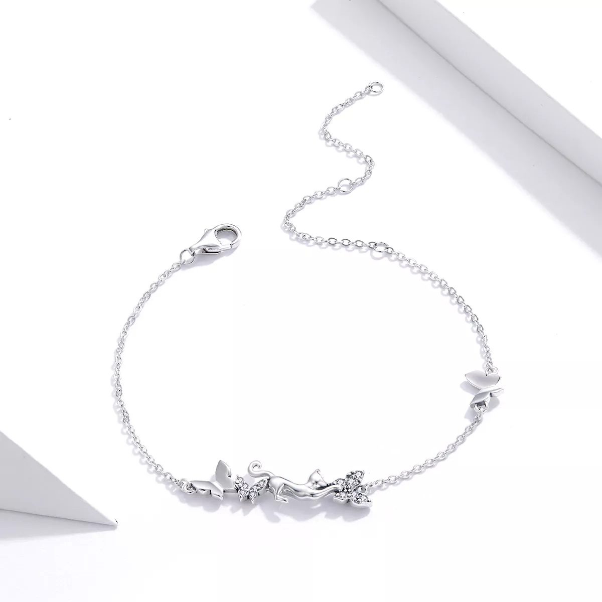Pulseira Gato e borboletas estilo Pandora - SCB195