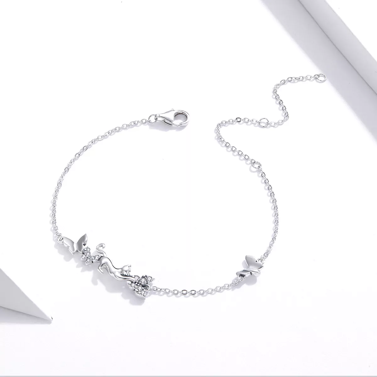 Pulseira Gato e borboletas estilo Pandora - SCB195