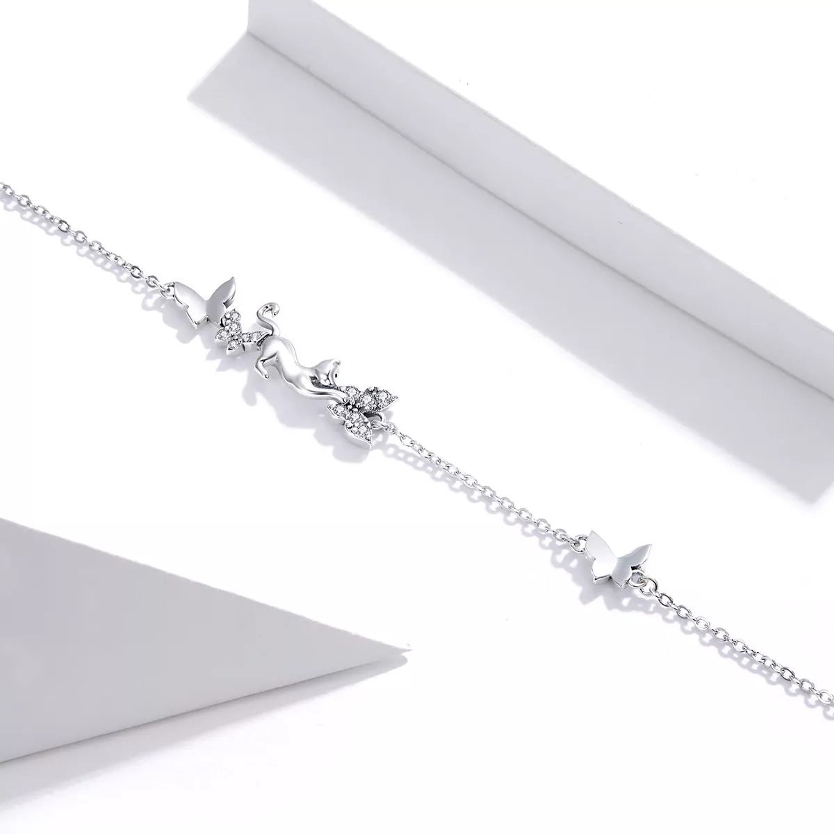 Pulseira Gato e borboletas estilo Pandora - SCB195