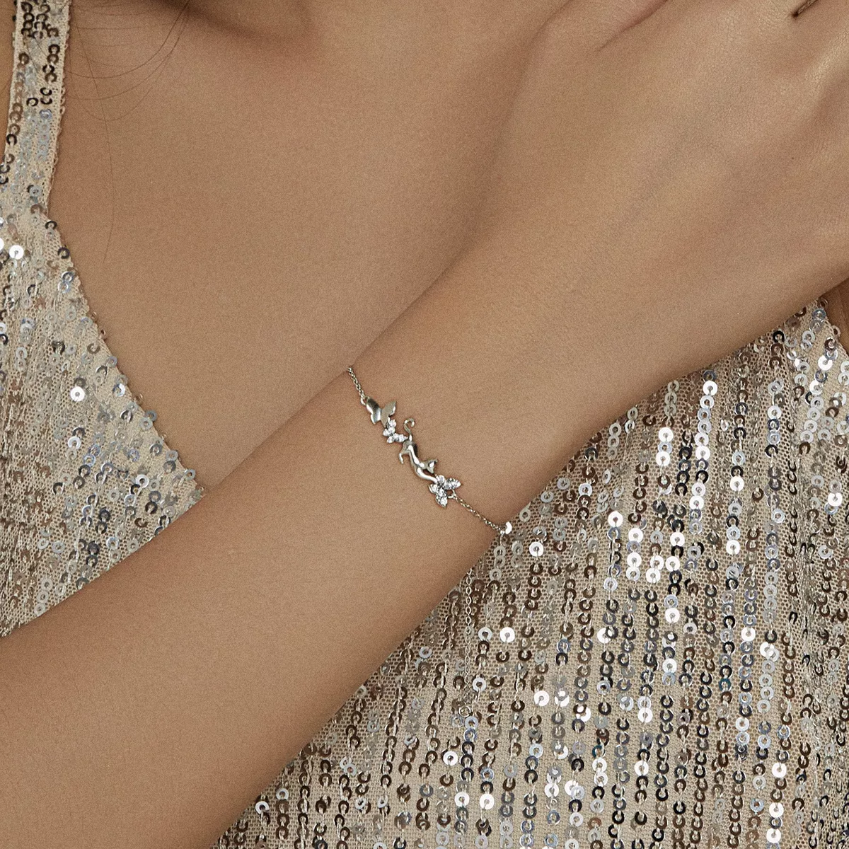 Pulseira Gato e borboletas estilo Pandora - SCB195