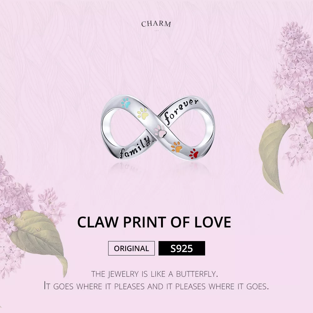 Charm A impressão da pata do amor estilo Pandora - SCC1849