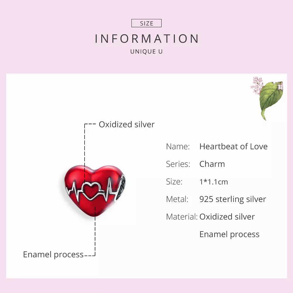 Charm Batimento cardíaco vermelho do amor estilo Pandora - SCC1569