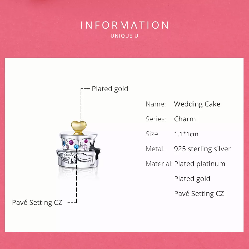 Charm Bolo de casamento estilo Pandora - BSC267