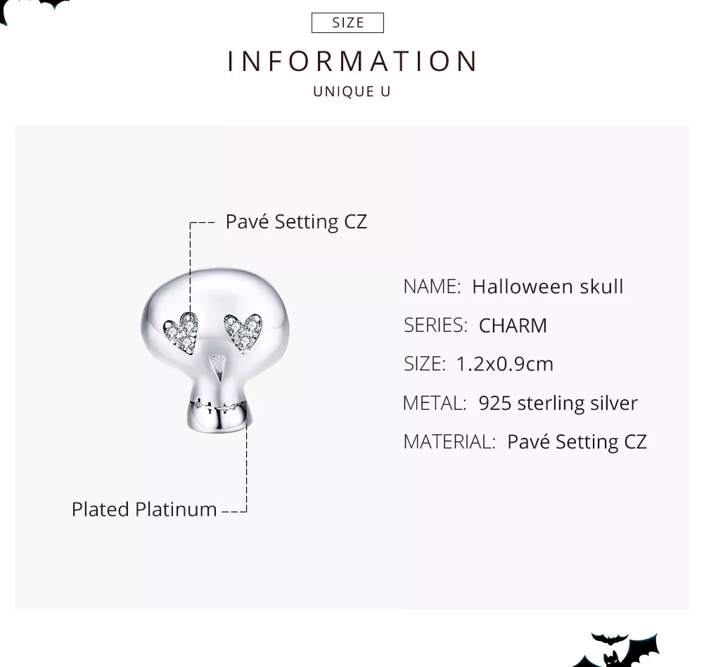 Charm Caveira de halloween estilo Pandora - SCC1362