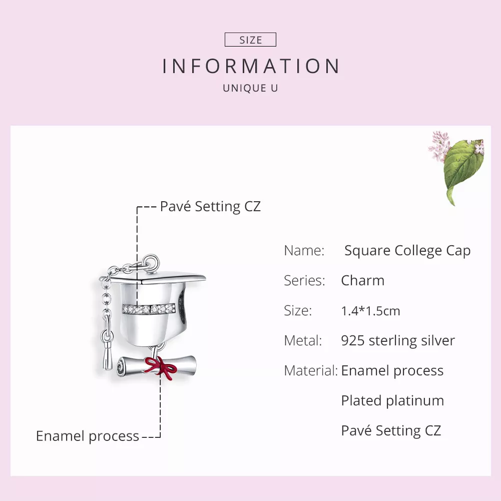 Charm Chapéu de formatura da faculdade estilo Pandora - BSC357